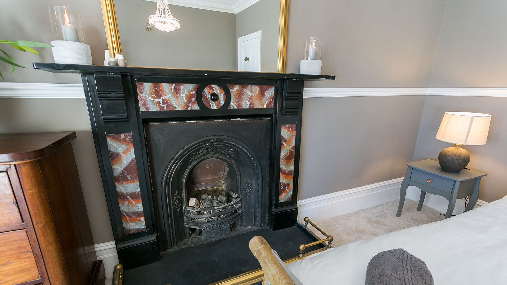 Craig Hyfryd Beaumaris Anglesey bedroom fireplace 1920x1080