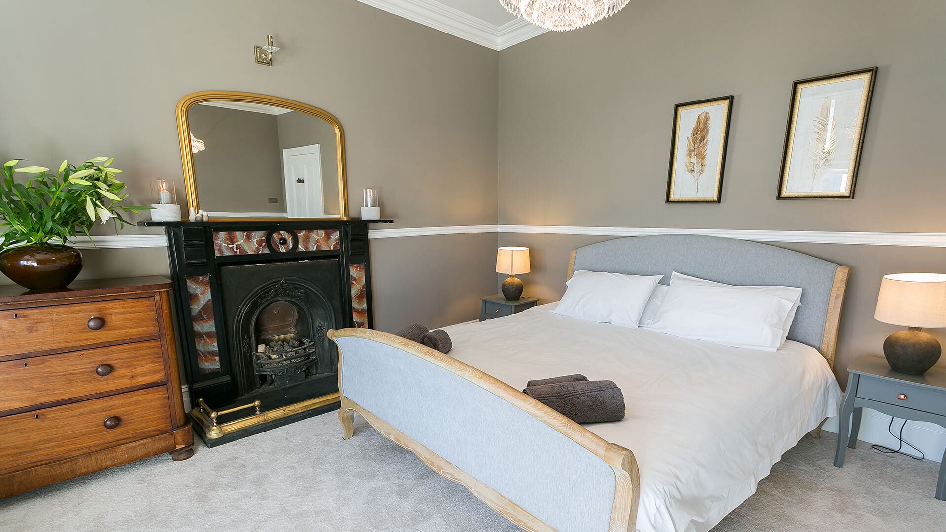 Craig Hyfryd Beaumaris Anglesey king bed fireplace 1920x1080