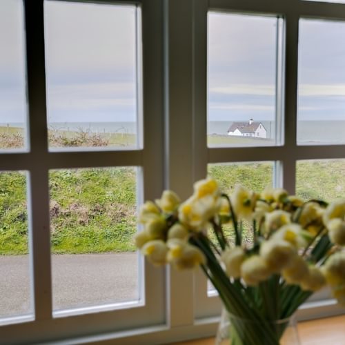 Botholes and Hideaways The Dairy Borthwen Barns Anglesey seaviews from kitchen