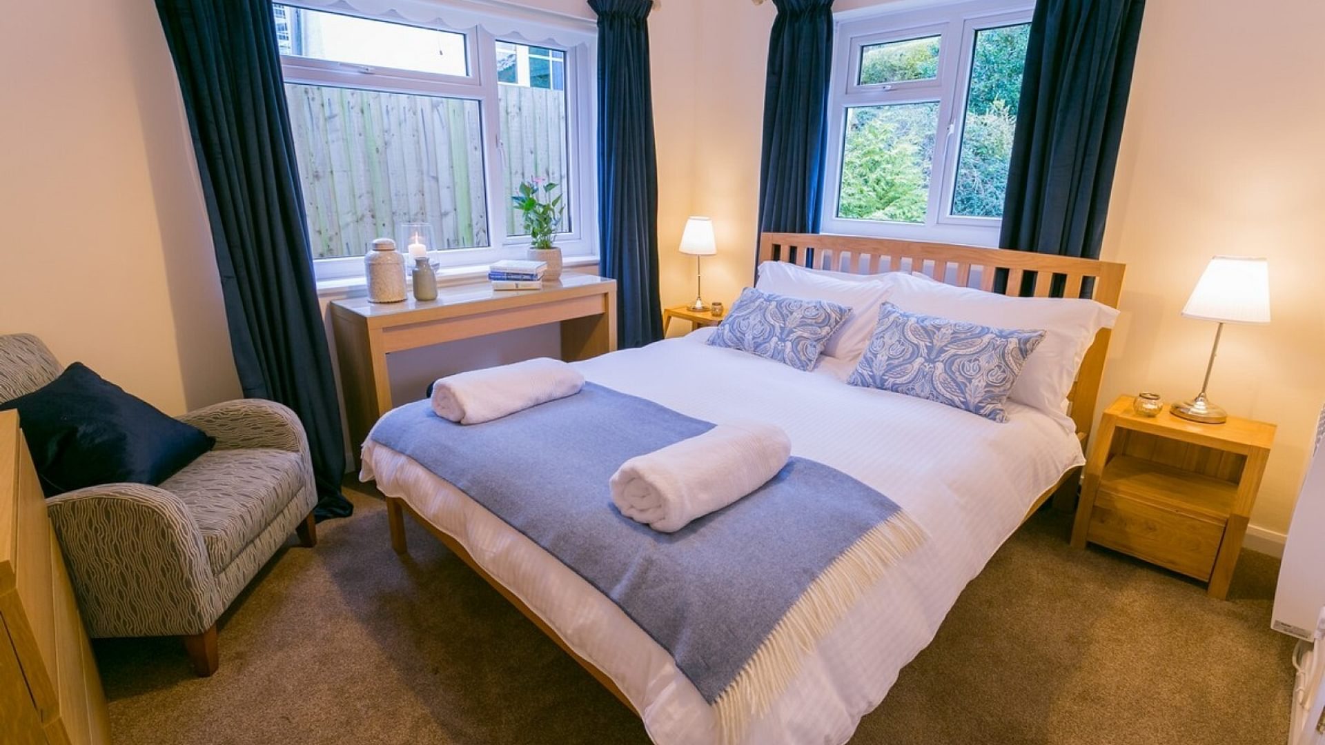 Boltholes and Hideaways Bryn Rhosyn Red Wharf Bay Anglesey Double Bedroom Two to window