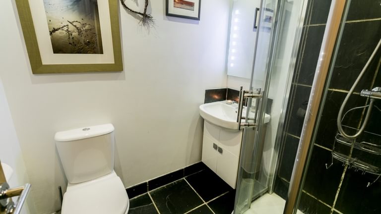 Boltholes and Hideaways Bwthyn Bach Church Bay shower room downstairs