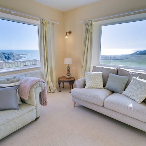Boltholes and Hideaways Hafod Trearddur Bay Holiday Let Anglesey sofas and blue skies 1620