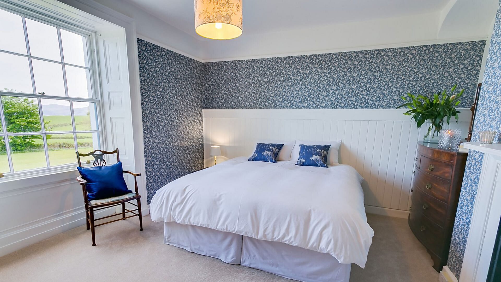 Plas Cichle Beaumaris Anglesey blue Super King bedroom 1920x1080