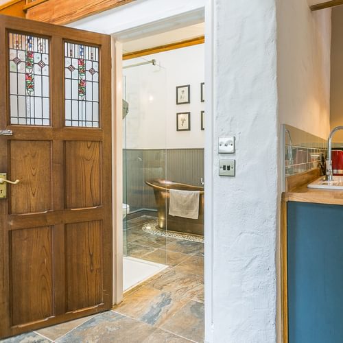 The Hayloft Plas Llechylched Bryngwran LL65 3 SH bathroom door 1920x1080