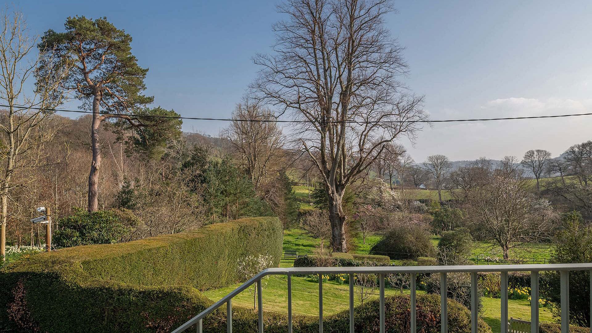 The Old Barn Eglwysbach Conwy main bedroom balcony view 1920x1080