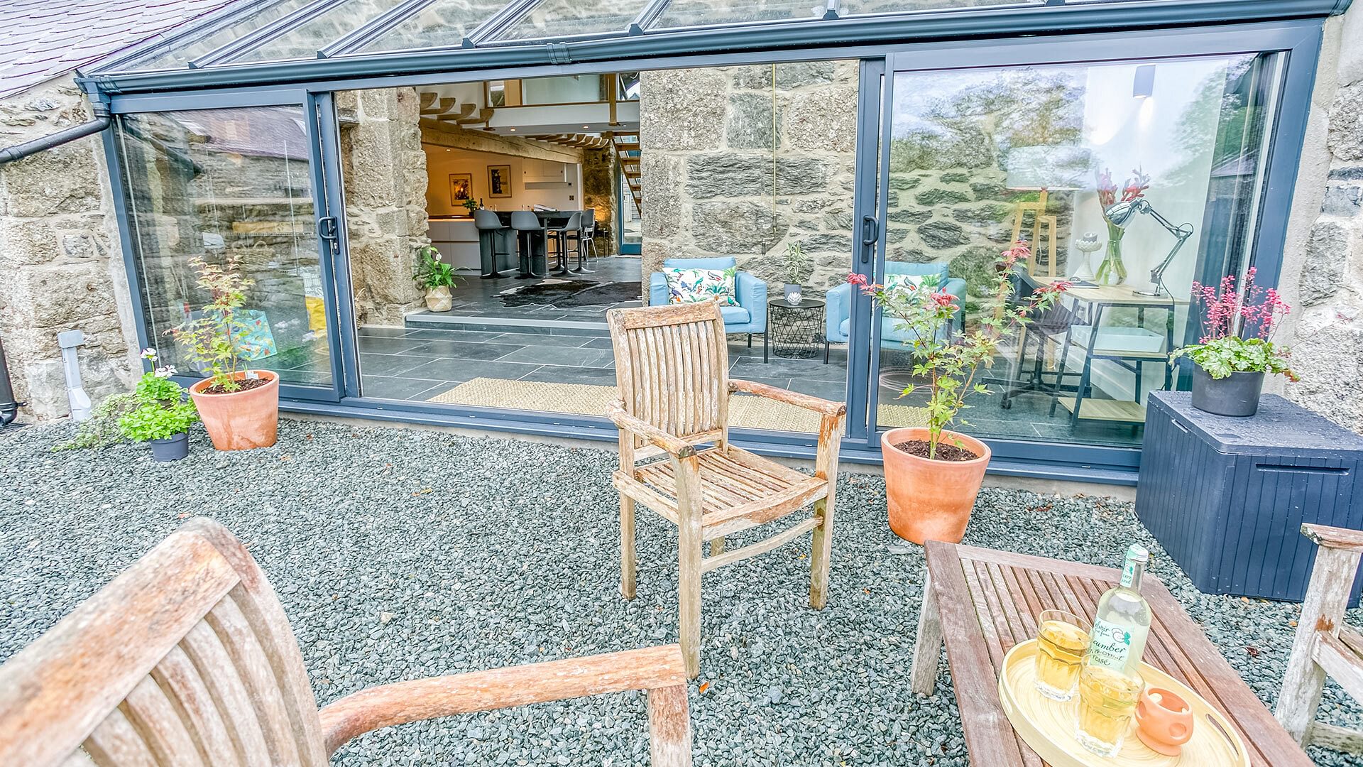 Ty Meryl Brynsiencyn Anglesey rear patio conservatory 1920x1080