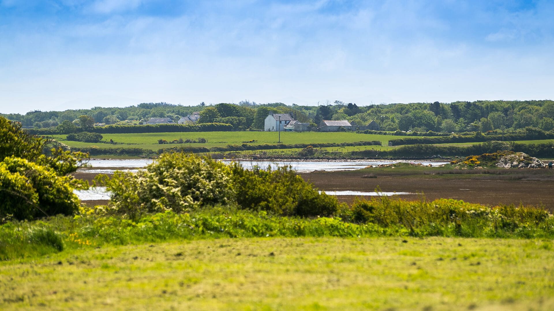 Ynys Las Rhoscolyn Anglesey view over fields 1920x1080